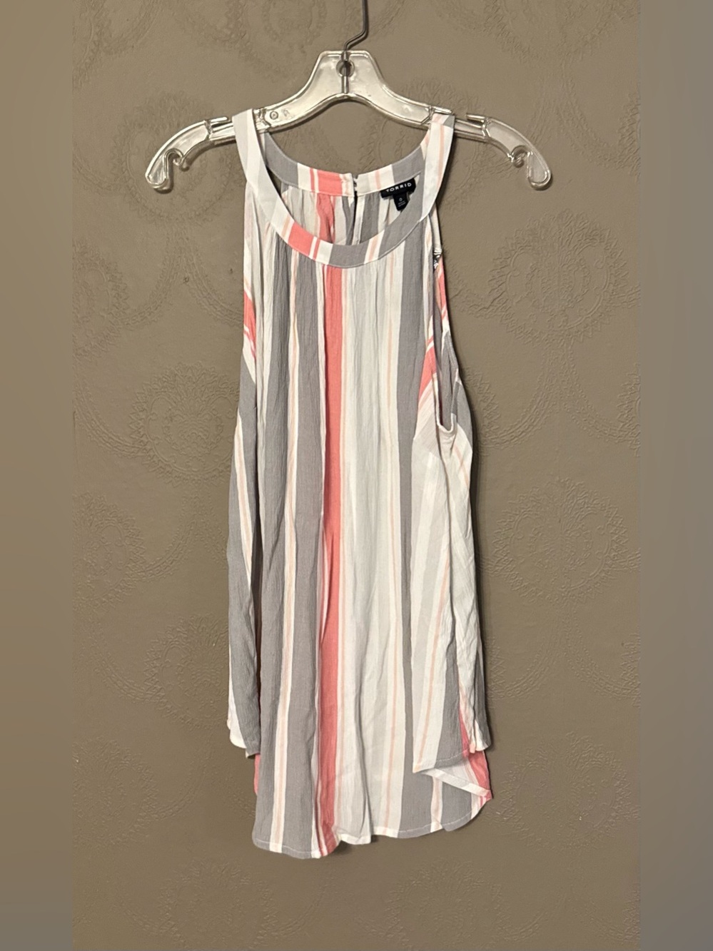 torrid Coral, Gray & White Vertical Stripe Tank